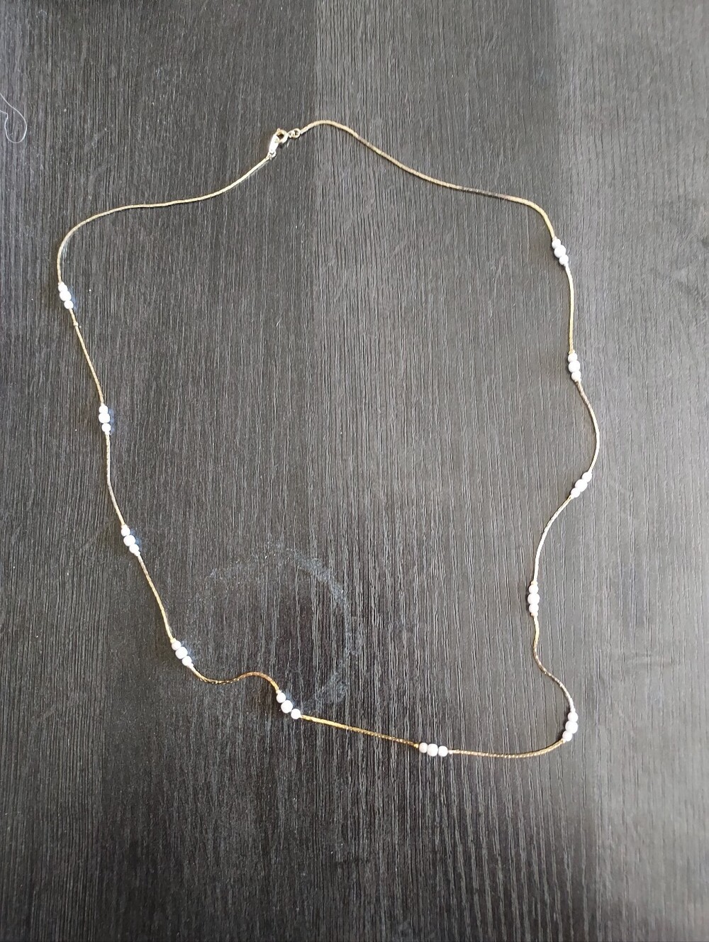 Minimalist Gold Station Necklace with White Beads